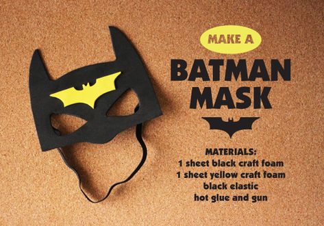 The youth group also made these masks to add to the care packages I mentioned below.  The mask is quite simple and you will find yourself m... Batman Crafts, Batman Diy, Batman Decor, Logo Batman, Batman Christian Bale, Yellow Crafts, Batman Theme, Superhero Crafts, Batman Mask