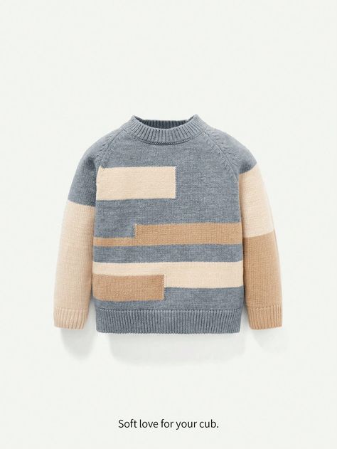 Multicolor  Collar Long Sleeve Knitwear Colorblock Pullovers Embellished Slight Stretch  Baby Boys Clothing Sweater Outfits Men, Baby Boy Sweater, Multicolor Sweater, Pull Bebe, Boys Sweaters, Boys Casual, Baby Sweaters, Boys Clothing, Kids Beachwear