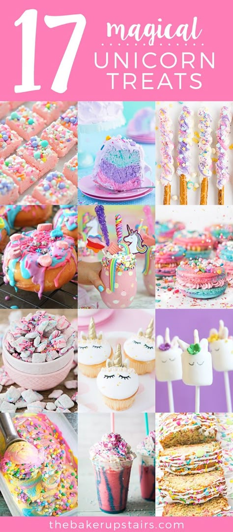 The Baker Upstairs: 17 Magical Unicorn Treats Alicorn Birthday Party, Party Snacks Birthday, Gökkuşaği Pasta, Unicorn Party Food, Unicorn Treats, Unicorn Desserts, Unicorn Themed Birthday Party, Muddy Buddies, Pretzel Sticks