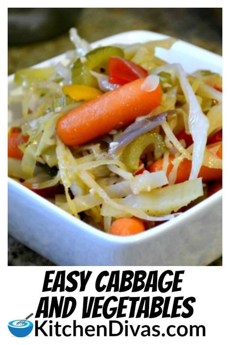 Easy Cabbage and Vegetables is the perfect blend of cabbage, carrots, potato and more! This easy technique can be used with any vegetables you have on hand! #sidedish #kitchendivas #vegetables #cabbage #carrot #potato #easyrecipe #vegan #vegetarian via @2kitchendivas Recipe Using Carrots, Cooked Cabbage Recipes, Easy Vegetables, Canned Carrots, Boiled Cabbage, Roasted Veggies In Oven, Carrots Side Dish, Cabbage Carrot, Beautiful Baking