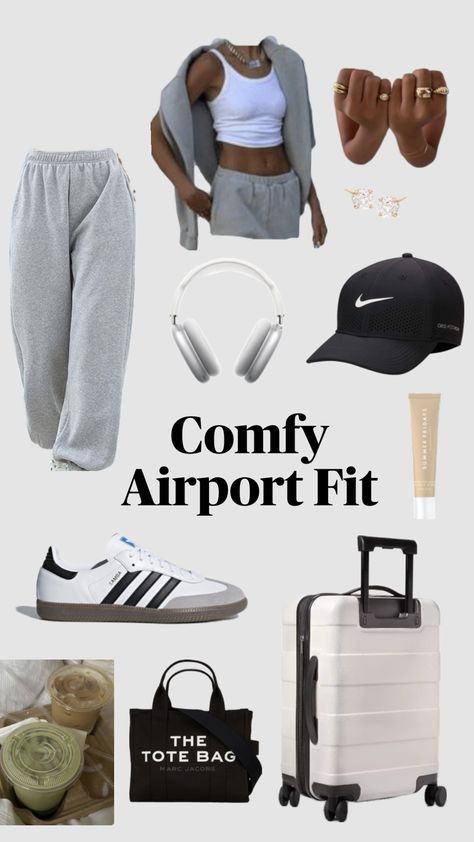 Comfy Airport Fit #airportessentails #airportoutfitinspo #airport Airport Outfit Comfy, Comfy Airport Outfit, Airport Fit, Airport Outfit, Travel