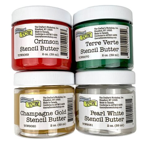 PRICES MAY VARY. The Crafters Workshop Stencil Butter set Holiday includes one 2-oz jar of each stencil butter color Terre Verte, Crimson, Champagne Gold and Pearl White Easy to use stencil butter, has shimmer and shine and helps create and decorate greeting cards, signs, scrapbooks, journals, mixed-media, collages, paper arts, home décor, or any DIY craft or hobby project Stencil butters are deliciously spreadable with a palette knife, brush or fingers. Cleans easily with water immediately afte Stencil Butter, Butter Spreads, Holiday Pack, Peaks And Valleys, Colorful Texture, Modeling Paste, Holiday Packing, Butter Spread, Shimmer Shine