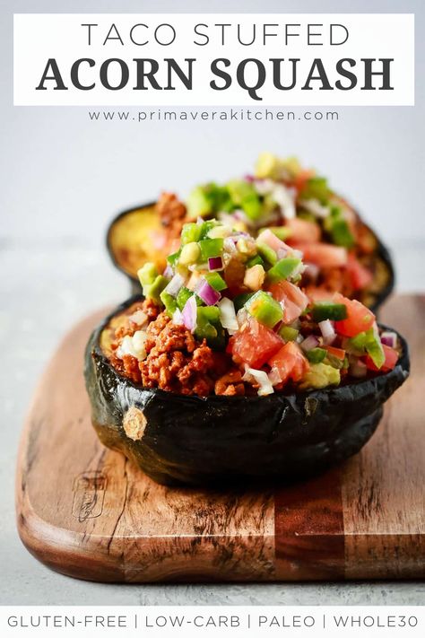 Acorn Recipe, Spring Recipes Dinner, Ground Turkey Tacos, Stuffed Acorn Squash, Acorn Squash Recipes, Fall Recipes Healthy, Acorn Squash, Squash Recipes, Whole 30 Recipes