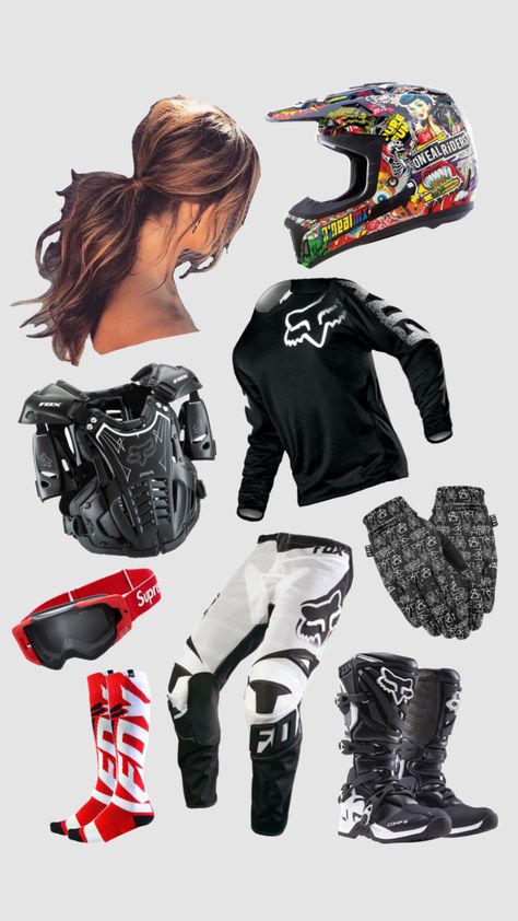 dirt biking￼ Dirt Biking Outfits, Dirt Bike Outfits Woman, Dirt Bike Aesthetic, Womens Dirt Bike Gear, Bike Outfits Women, Biking Outfits, Dirt Bike Riding Gear, Dirt Bike Gear, Dirt Biking