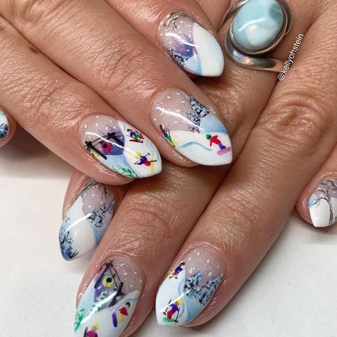 Skiing Nails Ideas, Skiing Nails Art, Ski Nail Art, Apres Ski Nails, Snowboard Nails, Ski Trip Nails, Ski Nail Designs, Skiing Nails, Ski Nail