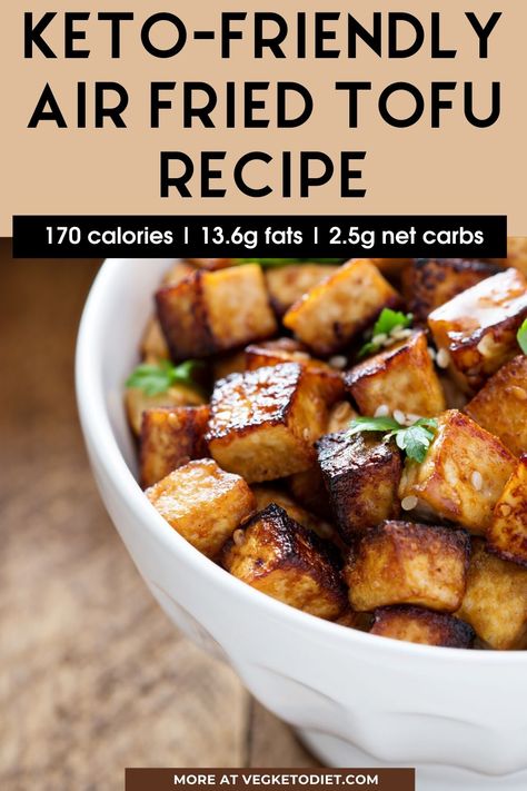 While there are numerous keto tofu recipes today I will share the one that I like the most.  It’s a super crispy, vegan, and keto-friendly version of tofu made in the air fryer. So it has less bad fats, but it’s still fattier than the plain version of tofu, which is very fitting for keto.   + I've put together a full guide on tofu and keto. I am pretty sure you'll find at least something new to it. Air Fryer Recipes Keto, Vegan Keto Recipes, Keto Diet Breakfast, Diet Breakfast Recipes, Recetas Keto, Ketogenic Diet Meal Plan, Fat Foods, Vegan Keto, Keto Diet Meal Plan