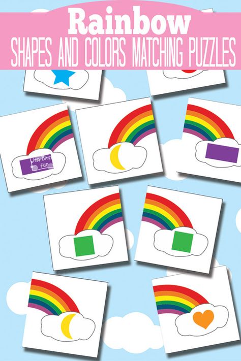 Rainbow Shape and Color Matching Puzzles {Busy Bag} Shape Learning, Puzzles Printable, March Themes, Rainbow Activities, Weather Theme, Monthly Planning, Preschool Colors, Shapes Preschool, Spring Preschool