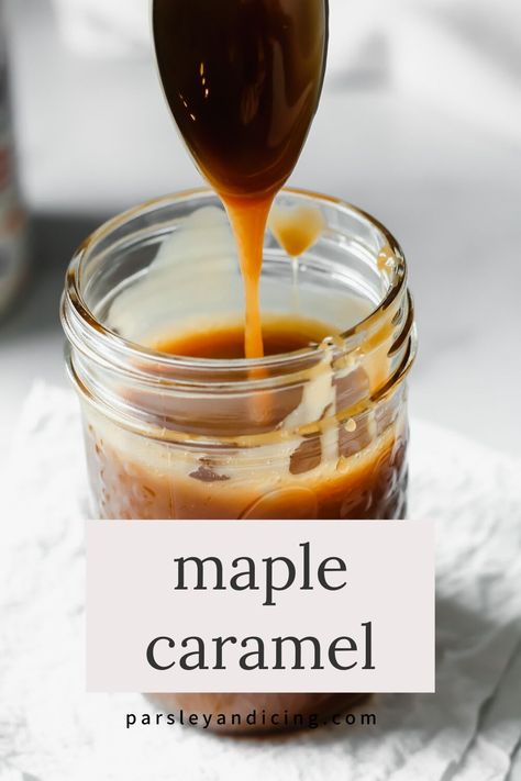 Make this silky maple caramel sauce for a decadent treat made with maple syrup! Use it to top anything from oatmeal and pancakes to carrot cake and ice cream! Carrot Cake With Caramel Sauce, Maple Caramel, Ice Cream Sauce, Cake And Ice Cream, Maple Recipes, Maple Syrup Recipes, Fall Baking Recipes, Cheesecake Toppings, Maple Cream