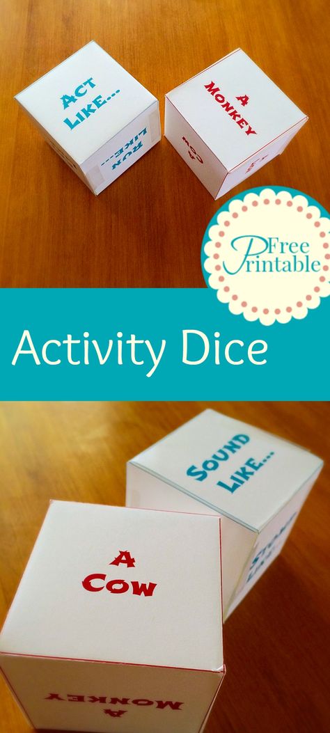 Activity Dice Free Printable - Great for preschoolers and toddlers. http://twitchetts.com/2015/08/activity-dice.html/ Hobbit Activities, Dice Games For Kids, Activity Dice, Babysitting Activities, Movement Activities, Music And Movement, Preschool Games, Circle Time, Dice Games