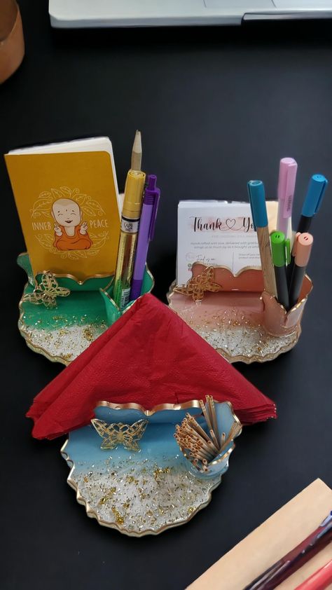 Soul Kanvas (SK) | Resin Artist | Dive into the beauty of functionality with our latest creation! ✨ Imagine a stunning card and pen holder 🖋️that effortlessly transitions… | Instagram Resin Tissue Holder, Diy Paper Crafts Decoration, Diy Doll Miniatures, Pen Gift, Personal Logo, Tissue Holders, Functional Art, Pen Holders, Diy Doll