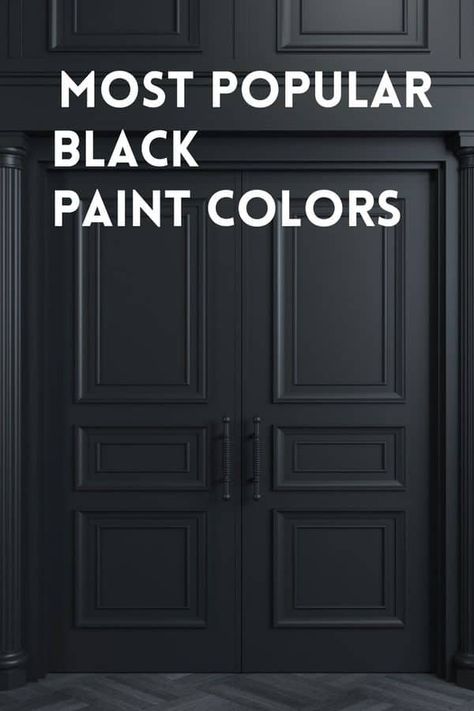 Best Black For Cabinets, Best Black Paint For Exterior Doors, Satin Black Behr Paint, Best Black Paint For Doors, Best Black Cabinet Paint Colors, True Black Paint Color, Black Interior Door Paint Colors, Best Black Paint Color For Banister, Black Paint Colors Behr