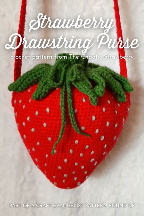 Cordon Crochet, Crochet Drawstring Bag, Purse Patterns Free, Advanced Crochet, Baby Pattern, Confection Au Crochet, Crochet Strawberry, Crochet Fruit, Crochet Bag Pattern Free