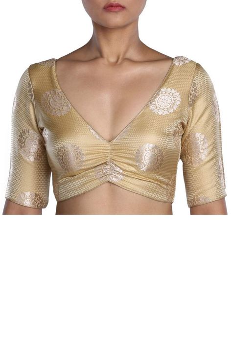 Golden Blouse Designs Saris, Golden Blouse Designs Pattern Style, Brocade Blouse Designs Pattern Fashion Styles, Golden Blouse Designs, Gold Blouse Designs, Ikat Blouse Designs, Black Color Hairstyles, Brocade Blouse Designs, Saree Jacket Designs