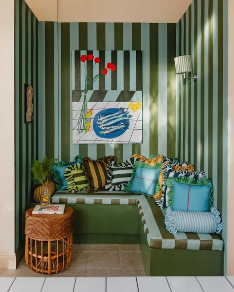 Bold Curtains, Striped Room, Striped Walls, Limited Edition Giclee, Striped Wallpaper, Upholstered Headboard, Wallpaper Samples, Of Wallpaper, Green Stripes