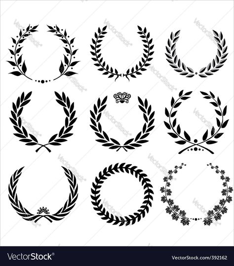 Vector image of Set - laurel wreath Vector Image, includes design, icon, sport, competition & branch. Illustrator (.ai), EPS, PDF and JPG image formats. Diary Images, Laurel Tattoo, Serotonin Tattoo, Laurel Wreath Tattoo, Laurel Vector, Wreath Tattoo, Wreath Vector, Wallpaper Happy, Tatuagem Masculina Pequena