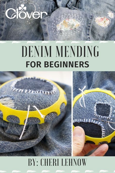 Patching Denim Holes, Cool Ways To Patch Holes In Jeans, Denim Mending Embroidery, Boro Mending Jeans, Visible Mending Jeans Sashiko, Hand Mending Jeans, Patching Holes In Jeans Knees, Jean Patching Ideas, Mending Jeans With Embroidery