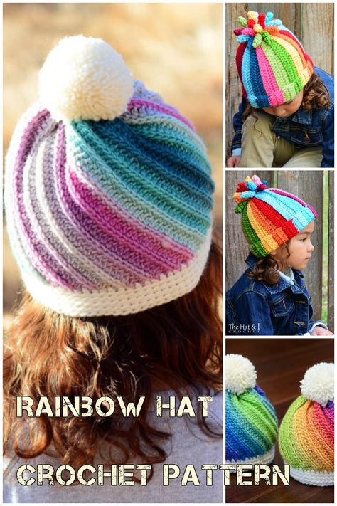 Crochet Rainbow Hat Pattern And Crochet Swirl Hat Pattern | Get your hands on this crochet hat pattern and dress your kids in the warmest and most adorable hats around. Also great as gifts Crochet Swirl Hat, Swirl Crochet, Crochet Swirl, Cloche Hat Pattern, Swirl Hat, Crochet Baby Cap, Crochet Caps, Rainbow Hat, Crochet Bloggers