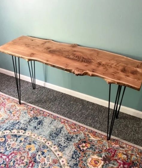 Diy Live Edge Shelf, Wood Slice Coffee Table, Live Edge Wood Desk, Ceiling Lights Diy, Live Edge Wood Table, Live Edge Desk, Diy Floor Lamp, Diy Console, Diy Console Table