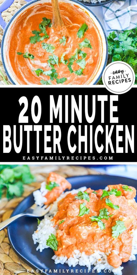 BUTTER CHICKEN! If you love Indian food, you don't want to miss this. Just like your favorite restaurant, but so much EASIER to make!! You can have this from fridge to fork in as little as 20 minutes. Using shredded or rotisserie chicken makes this easy enough for any weeknight. Serve it with naan or rice for the perfect quick and easy dinner. Butter Chicken Recipe Indian, Easy Butter Chicken, Butter Chicken Sauce, Recipes Using Rotisserie Chicken, Indian Butter Chicken, Leftover Rotisserie Chicken, Dinner Salad, Easy Butter, Butter Chicken Recipe