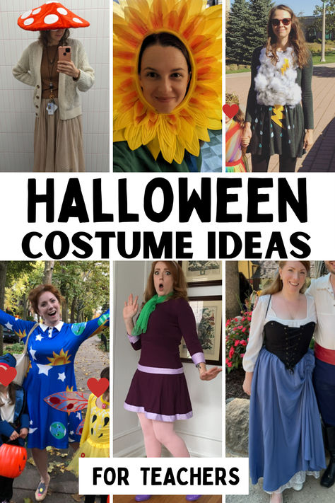 Explore these creative and classroom-friendly teacher Halloween costume ideas that will bring whimsy and magic into your classroom. From Scooby Doo's Daphne to Ms. Frizzle, and whimsical ideas like flowers and mushrooms, you are sure to be inspired! Click to read the blog now. Preschool Halloween Costumes Teachers, Halloween Costumes For Teachers Easy, Art Teacher Halloween Costumes, Daycare Teacher Halloween Costumes, Daycare Halloween Costumes For Teachers, Diy Teacher Costumes, Miss Frizzle Outfits, Ms Frizzle Outfits, Preschool Teacher Halloween Costumes