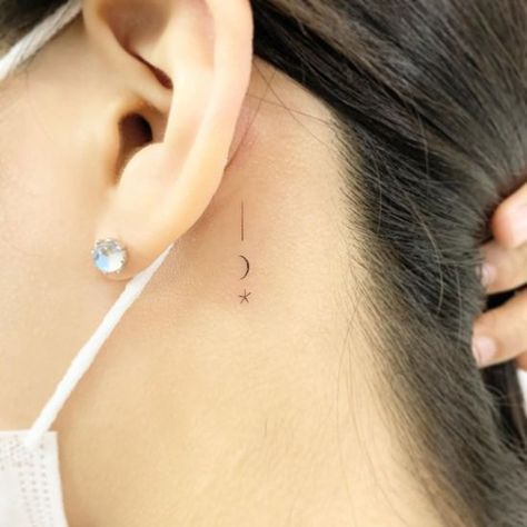 20 Simple Tattoo Designs You Will Fall In Love With - Society19 Simple Tattoos Stars, 1983 Tattoo Ideas, Behind Ear Tattoo Small Simple, Birth Moon Tattoo, Taurus Back Tattoo, Ear Tattoo Behind The, Simple Behind The Ear Tattoos, Back Of The Ear Tattoos, Tattoo Near Ear