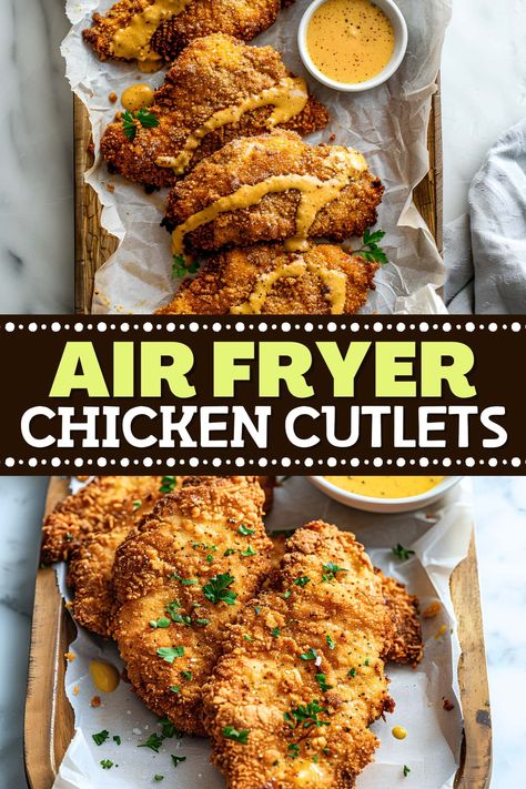 Chicken Cutlets Air Fryer, Air Fryer Chicken Cutlets, Baked Chicken Cutlets, Chicken Breast Cutlet, Cutlets Recipes, Cooks Air Fryer, Air Fried Food, Air Fryer Oven Recipes, Air Fryer Recipes Chicken