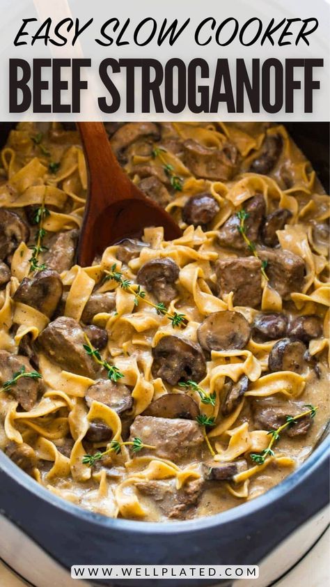 Recipe With Steak, Crock Pot Stroganoff, Steak Stroganoff, Healthy Beef Stroganoff, Crockpot Steak, Beef Stroganoff Crockpot, Beef Stroganoff Easy, Slow Cooker Beef Stroganoff, Ground Beef Stroganoff