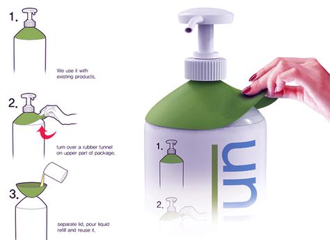 UNIECO - Bottle Design For Liquid Refill For Soap by Jinsoo Cho Laundry Idea, Refill Packaging, Bottle Design Packaging, Innovative Packaging, Eco Packaging, Cool Packaging, Industrial Design Sketch, Food Packaging Design, Yanko Design