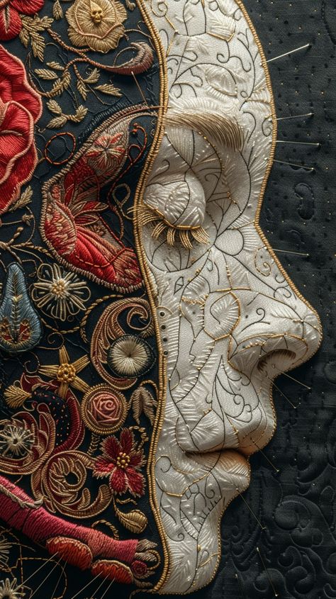 Hand And Lock Embroidery, Creative Sculpture Ideas, Complex Embroidery, Elaborate Embroidery, Jacobean Embroidery, Contemporary Embroidery, Hand Embroidery Projects, Thread Art, Sewing Art