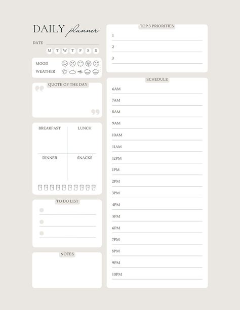 Daily Planner businessplannertemplate #weeklymealplanner Planner Front Page, Daily Planner Aesthetic, Daily Journal Layout, Planer Design, Aesthetic Schedule, Weekly Planner Ideas, Student Daily Planner, Planning Aesthetic, Daily Planner Diy