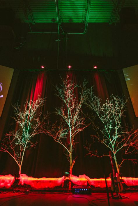 Kids Church Decor, Mountain Community, Stage Lighting Design, Lehi Utah, Tree Limbs, Church Stage Design Ideas, Christmas Branches, Stage Design Ideas, Fallen Tree