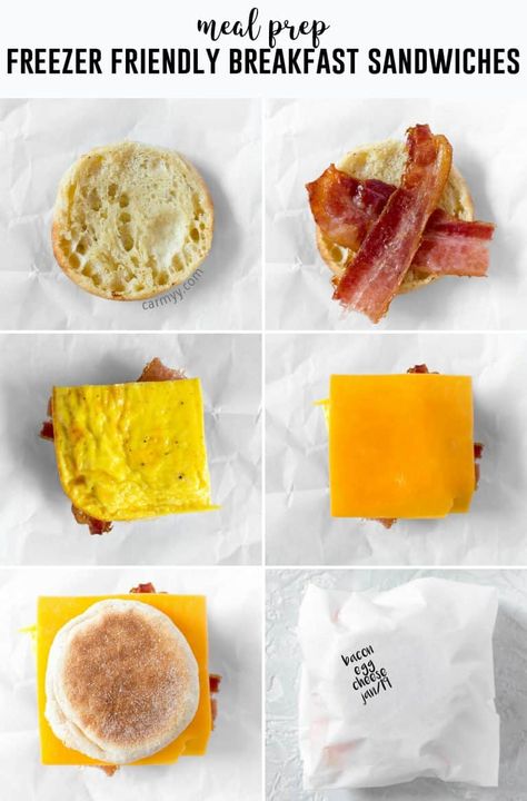 Skip the drive thru in the morning and make your own freezer friendly breakfast egg sandwiches. Make a batch, freeze it, and have a sandwich for breakfast everyday! Freezer Friendly Breakfast, Sandwich For Breakfast, Breakfast Sandwiches Frozen, Egg Sandwich Breakfast, Freezer Friendly Meals, Make Ahead Breakfast Sandwich, Freezer Breakfast Sandwiches, Sandwich Bar, Frozen Breakfast