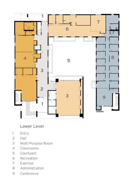 Gallery of Christian Life Center / BNIM - 13 Vocational Training Center Design, Community Center Plan, Visitor Center Architecture, Rendered Floor Plan, Hostels Design, Language Centers, Architecture Presentation Board, Community Centre, Center Of Excellence