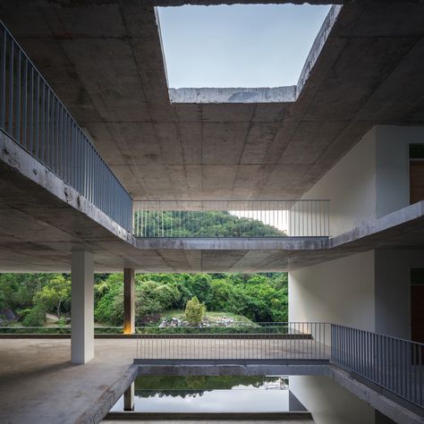 Gallery of Women’s Dormitory & Meditation Building / Walllasia - 5 Meditation Center Architecture, Meditation Building, Company Building, Meditation Area, Meditation Center, Industrial Architecture, Hotel Interiors, Wellness Center, Structural Engineering