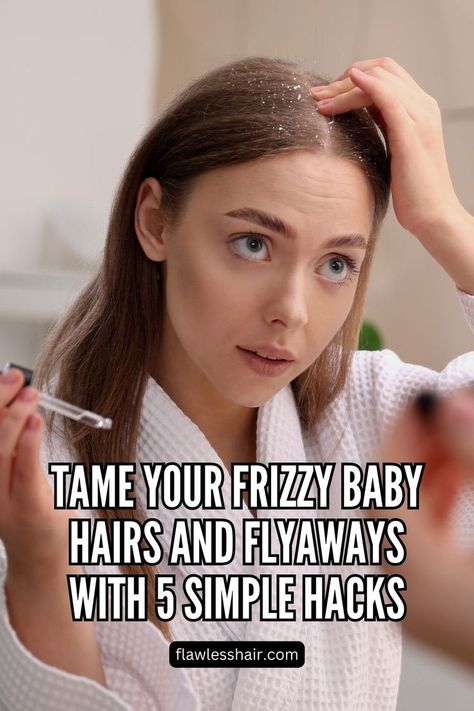 Illustration depicting ways to tame frizzy baby hairs and flyaways with 5 simple hacks, showcasing sleek and controlled hair. Frizzy Hair Remedies, Fizzy Hair, Frizzy Hair Tips, Waterfall Braid Hairstyle, Wispy Hair, Easy Care Hairstyles, Hair Fixing, Unruly Hair, Baby Hairs