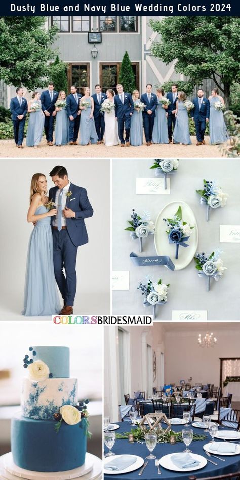 Cinderella Blue Wedding Color Schemes, Navy Blue And Light Blue Wedding Theme, Wedding Colors For May 2024, Wedding In Blue, Blue Colour Scheme Wedding, Dusty Blue Wedding Party Attire, Light Blue And Navy Wedding Theme, Ash Blue Wedding, Cornflower Blue Wedding Palette