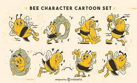 Worker Bee Illustration, Bee Logo Design Creative, Bee Illustration Graphic Design, Retro Character Illustration, Retro Illustration Graphics, Bee Graphic Design, Bee Character Design, Bee Branding, Honey Bee Illustration