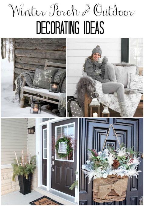 Winter porch and winter outdoor decorating ideas January Porch Decor, Winter Porch Decorating Ideas, Winter Porch Decorations, Winter Outdoor Decorations, Winter Decor Ideas For The Home, After Christmas Decor, Winter Porch Decor, Decor After Christmas, January Decor