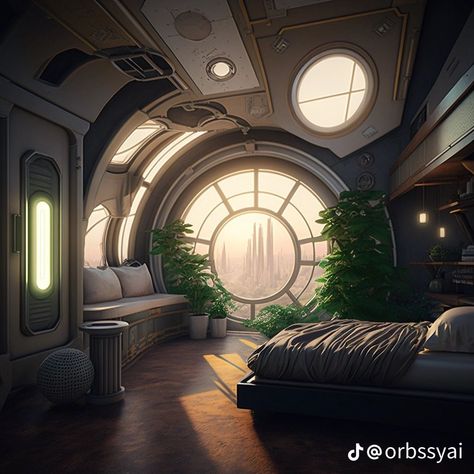 Star Wars Interior, Bedroom Design For Couples, Spaceship Bedroom, Sci Fi Interior Design, Sci Fi Bedroom, Futuristic Bedroom Design, Futuristic Bedroom Ideas, Scifi Room, Sci Fi Room