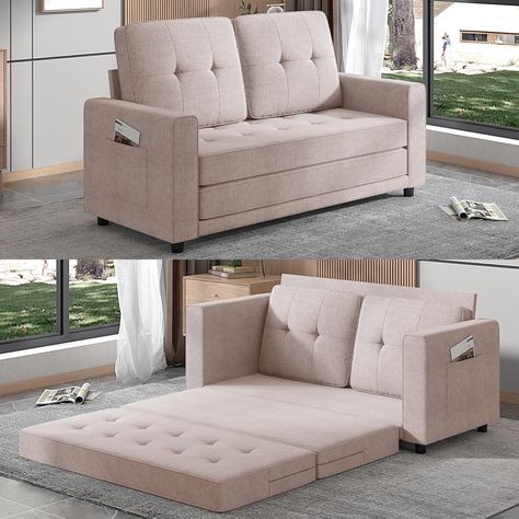 PRICES MAY VARY. 【2-in-1 Functional Design】 This versatile PUREMIND futon sofa bed is equipped with pullability and foldability. By having its sitting area pulled out, it could convert into a floor sofa bed in seconds, perfect for relaxing, watching movies or relying on its foldability for taking a nap/sleep. 【Premium Linen Material】The folding floor sofa bed is made in skin-friendly and breathable fabric that offers a ultimate comfortable touch and good wear resistance, long lasting. 【Sturdy Me Loveseats For Small Spaces, Pull Out Couch Bed, Comfy Futon, Railroad Apartment, Bed For Living Room, Gaming Sofa, Bed Folding, Comfortable Sofa Bed, Backrest Pillows