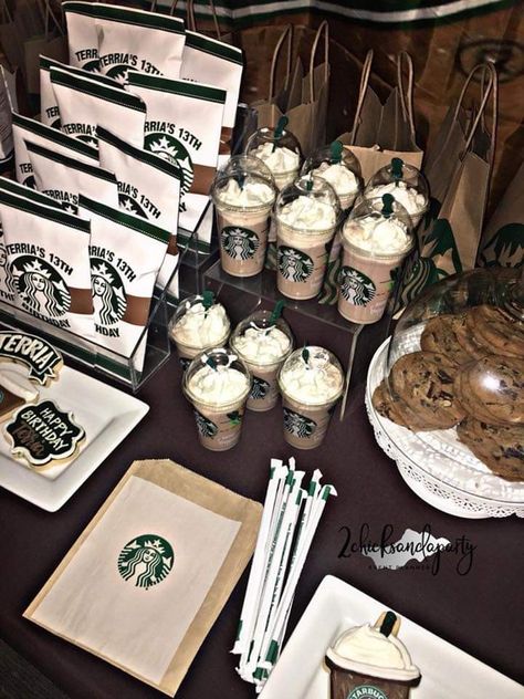 Starbucks Themed Birthday Party Starbucks Themed Birthday Party, Starbucks Birthday Party, Starbucks Party, Teenage Birthday Party, 15th Birthday Party Ideas, Starbucks Cake, Starbucks Birthday, Sleepover Birthday Parties, Bebidas Do Starbucks