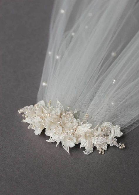 Bespoke for Sarah_lace wedding headpiece with pearls 5 Veil Diy, Diy Wedding Veil, Drop Veil, Bridal Hair Piece, Wedding Favors Cheap, Wedding Tags, Diy Wedding Favors, Headpiece Wedding, Bespoke Wedding