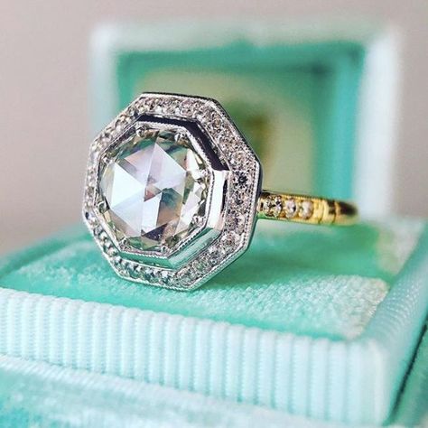 21 Vintage-Inspired Engagement Rings That Will Never Go Out Of Style | HuffPost Life Engagement Rings Hexagon, Antique Inspired Engagement Rings, Hexagonal Ring, Vintage Inspired Engagement Rings, The Bling Ring, Vintage Diamond Rings, Antique Engagement, Antique Engagement Rings, Put A Ring On It