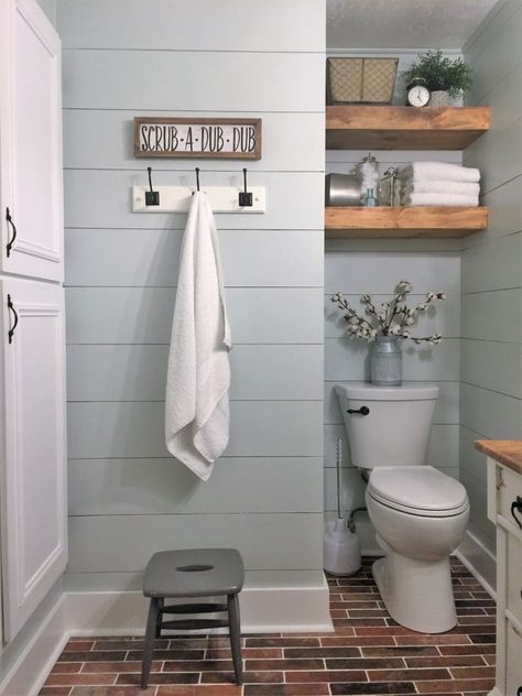 Modern Farmhouse Bathroom Decor, Small Farmhouse Bathroom, Installing Shiplap, Farmhouse Bathroom Decor Ideas, Farmhouse Paint Colors, Modern Farmhouse Bathroom, Vinyl Decor, Bathroom Color, Trendy Bathroom