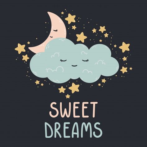 Cute illustration with moon, stars, clou... | Premium Vector #Freepik #vector #cloud #moon #night #sweet Sweet Dreams Images, Good Night Quotes Images, Good Night Wallpaper, Nursery Illustration, Happy Week End, Cute Good Night, Slaap Lekker, Good Night Friends, Good Night Greetings