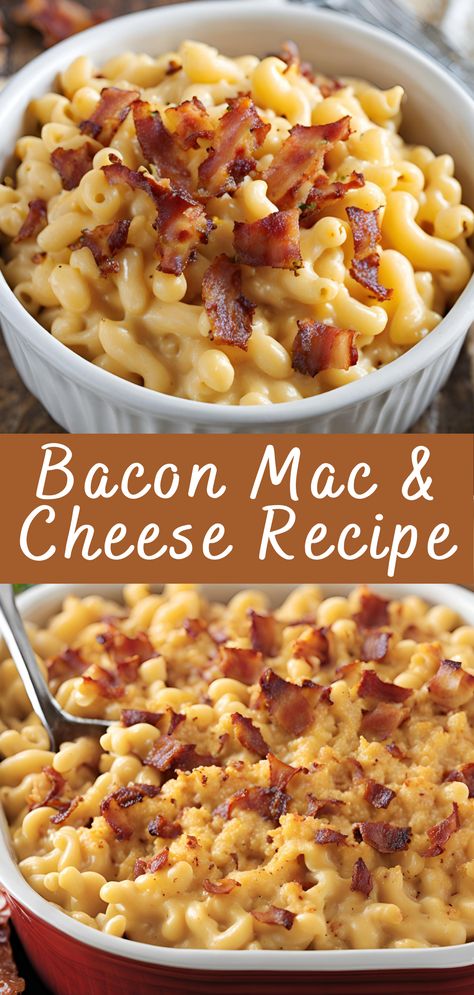 Bacon Mac & Cheese Recipe | Cheff Recipes Recipes For Dinner Mac And Cheese, Smoked Sausage Mac And Cheese Recipe, Easy Bacon Mac And Cheese Recipe, Bacon Mac N Cheese Recipe, Mac And Cheese Bacon Recipe, Homemade Mac And Cheese With Bacon, Mac And Cheese Recipe Bacon, Crock Pot Bacon Mac And Cheese, Dinner Ideas Mac And Cheese