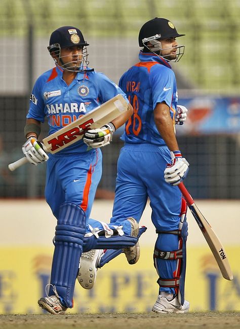 Gautam Gambhir and Virat Kohli take a run, India v Sri Lanka, Asia Cup, Mirpur, March 13, 2012 Brothers Of Destruction, Mumbai Indians Ipl, Gautam Gambhir, India Cricket Team, World Cricket, India Cricket, Team India, Cricket Wallpapers, Indian Cricket