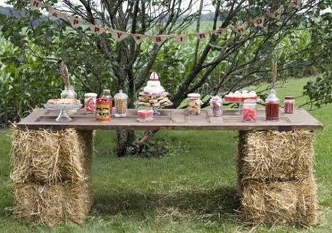 Rustic Buffet, Outdoor Bars, Diy Outdoor Bar, Bonfire Party, Country Party, Deco Champetre, Barn Parties, Harvest Party, Western Parties