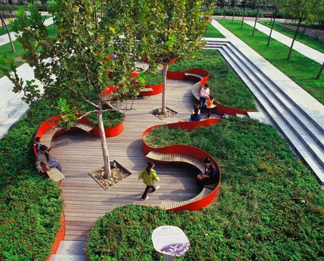 Tianjin Bridged Gardens: Turenscape Design Institute - Project - Link the City to Nature Peisaj Urban, Urban Landscape Design, Public Space Design, Desain Lanskap, Modern Landscape Design, Landscape Architecture Design, Urban Park, Garden Architecture, Backyard Deck