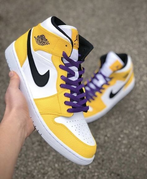 Air Jordan Custom, Jordan 1 Yellow, Jordan Custom, Taylor Gifts, Custom Air Jordan, Air Jordan Nike, Custom Nike Air, Custom Nike, Yellow And Purple